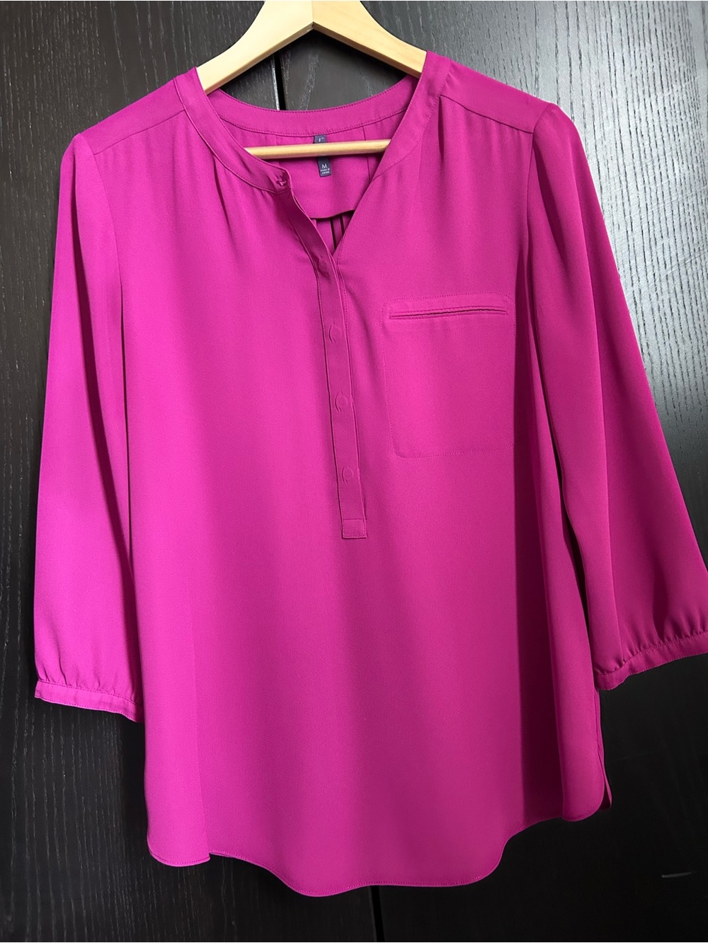 NYDJ Magenta Split V-Neck 3/4 Sleeve Blouse
